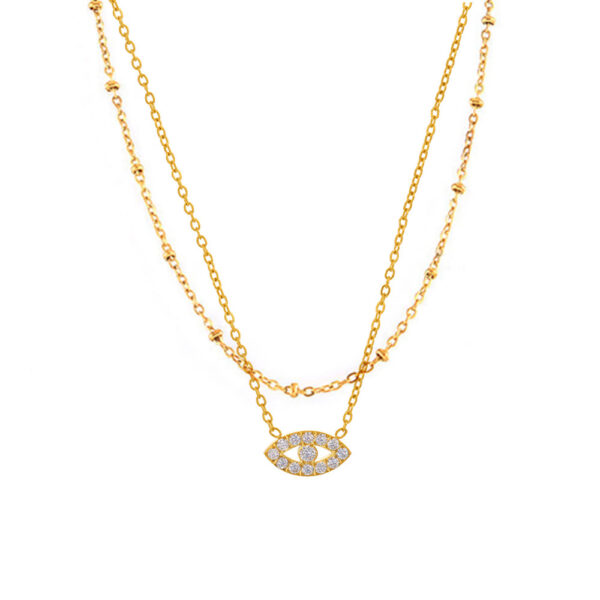 Mili Evil Eye 5A CZ Multi-Layer Choker Necklace & Stainless Steel Bracelet Set