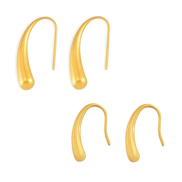 Minimalist Teardrop Hook Earrings, Stainless Steel PVD 18K Gold, Unique Design
