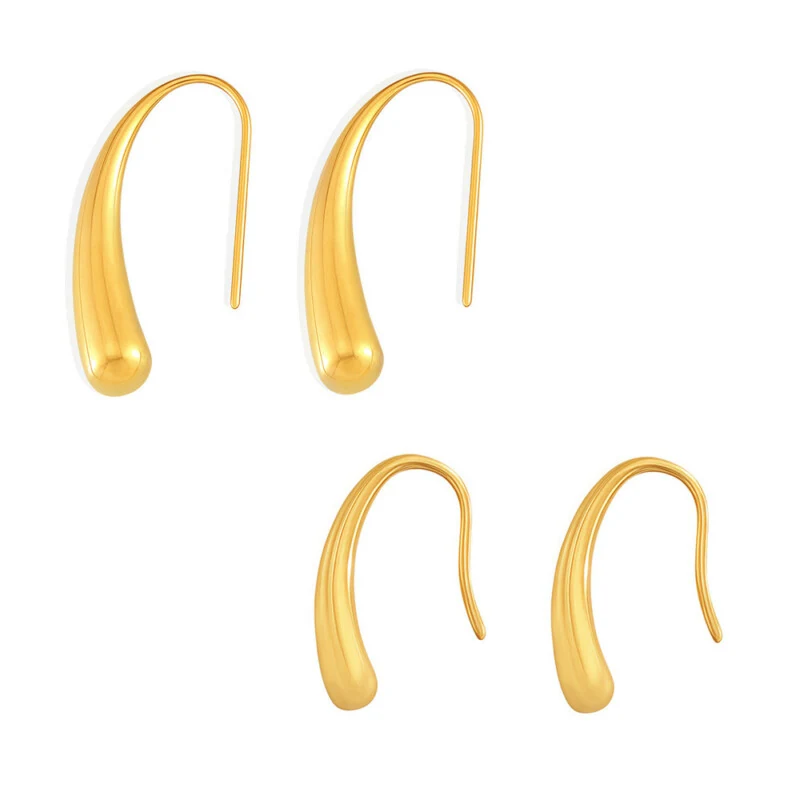 Minimalist Teardrop Hook Earrings, Stainless Steel PVD 18K Gold, Unique Design