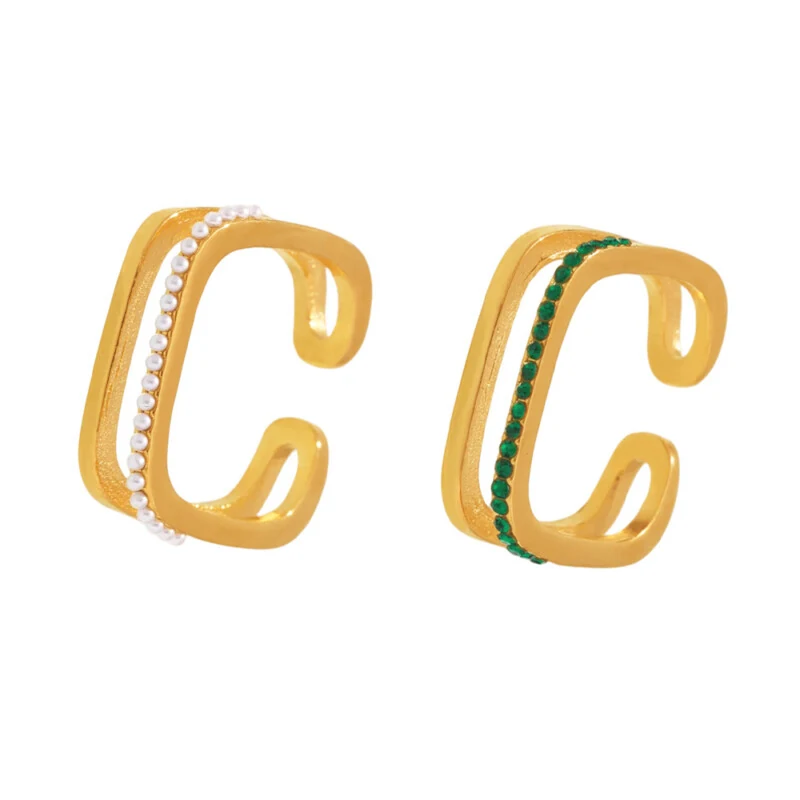Square Channel Set Cubic Zirconia Open Ring, Minimalist Versatile Design