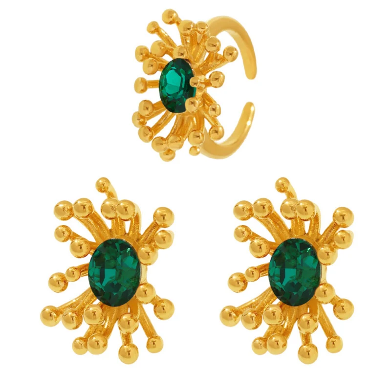 Flower Zircon Open | Gold Titanium Steel Open Ring