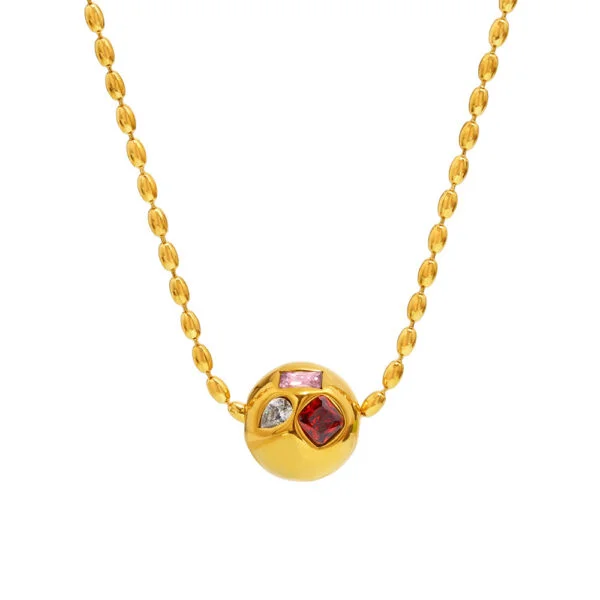 Mili Light Luxury Round Ball Colorful Zircon Choker Necklace Stainless Steel