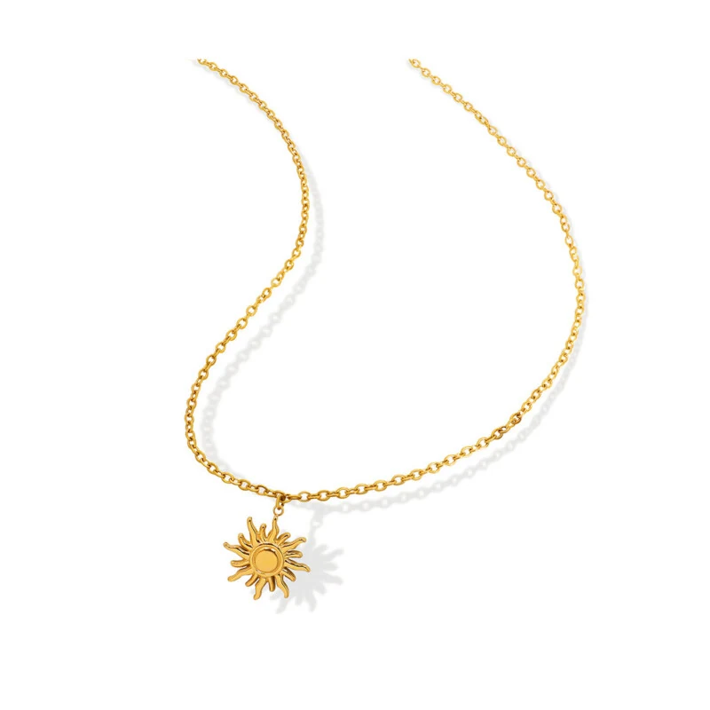 K Gold-Plated Titanium Steel Small Sun Pendant Choker Necklace