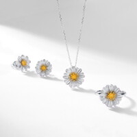 Italian Brushed Daisy Pendant Collarbone Necklace S925 Silve