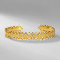 Crystal Pave French Brushed S925 Silver Open Bangle
