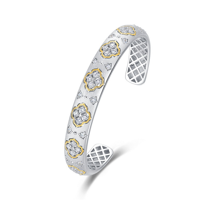 Italian Handmade Brushed S925 Silver Gold-Plated Vintage Palace Hollow Bracelet