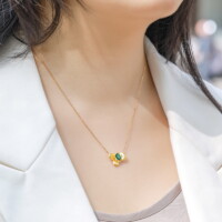 Handmade S925 Silver Gold-Plated Flower Necklace Lab Emerald