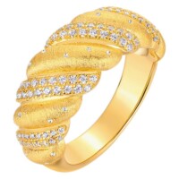 S925 Silver Gold-Plated Twisted Rope Zircon Ring Minimalist