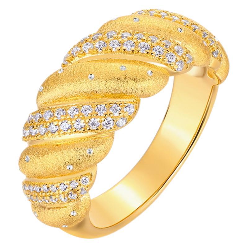 Women's S925 Silver Gold-Plated Twisted Rope Zircon Ring Minimalist