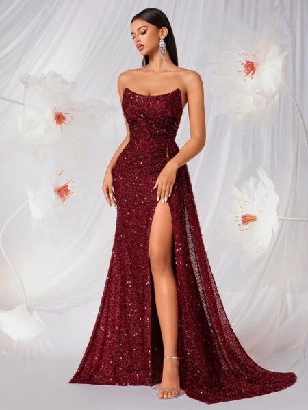 Burgundy Sequin Mermaid Fitted | Polyester–Spandex Knit detail 6