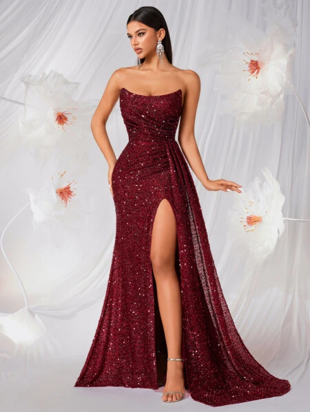 Burgundy Sequin Mermaid Fitted | Polyester–Spandex Knit detail 7