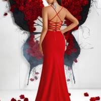 Red Spaghetti Strap Off-shoulder Fitted 7