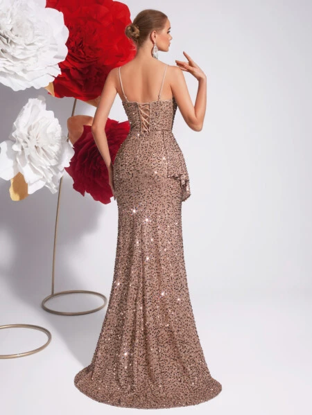 Khaki Sequin Slim Mermaid Strapless Dress 7