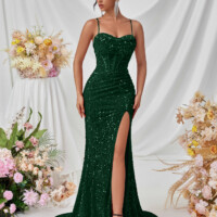 Dark Green Sequin Slim Strapless Dress 7