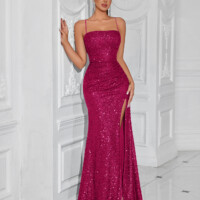 Khaki Sequin Slim Strapless Dress 7