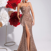 Khaki Sequin Slim Mermaid Strapless Dress 8