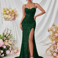 Dark Green Sequin Slim Strapless Dress 8
