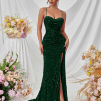 Dark Green Sequin Slim Strapless Dress 9