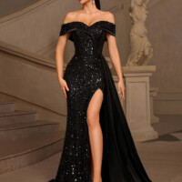 Black Sequin Off-shoulder Dress 10