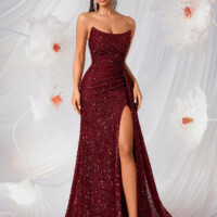 Burgundy Sequin Mermaid Fitted | Polyester–Spandex Knit detail 10