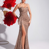 Khaki Sequin Slim Mermaid Strapless Dress 10