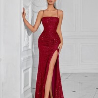Khaki Sequin Slim Strapless Dress 10