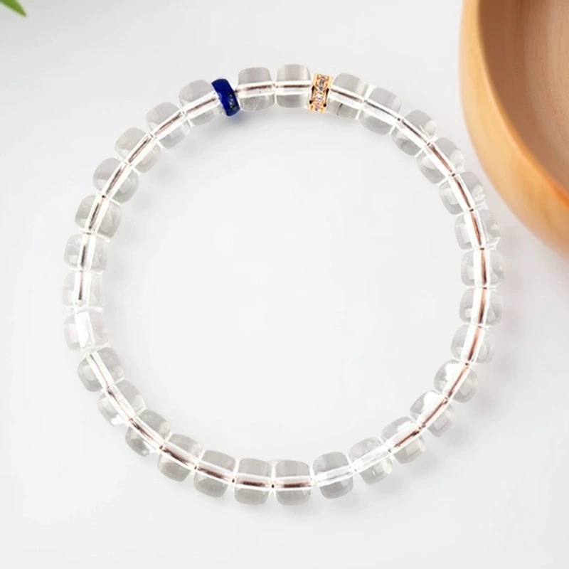 Natural White Crystal Tablet Bracelet - Unisex Collection Grade Ice Cl | Premium Knit