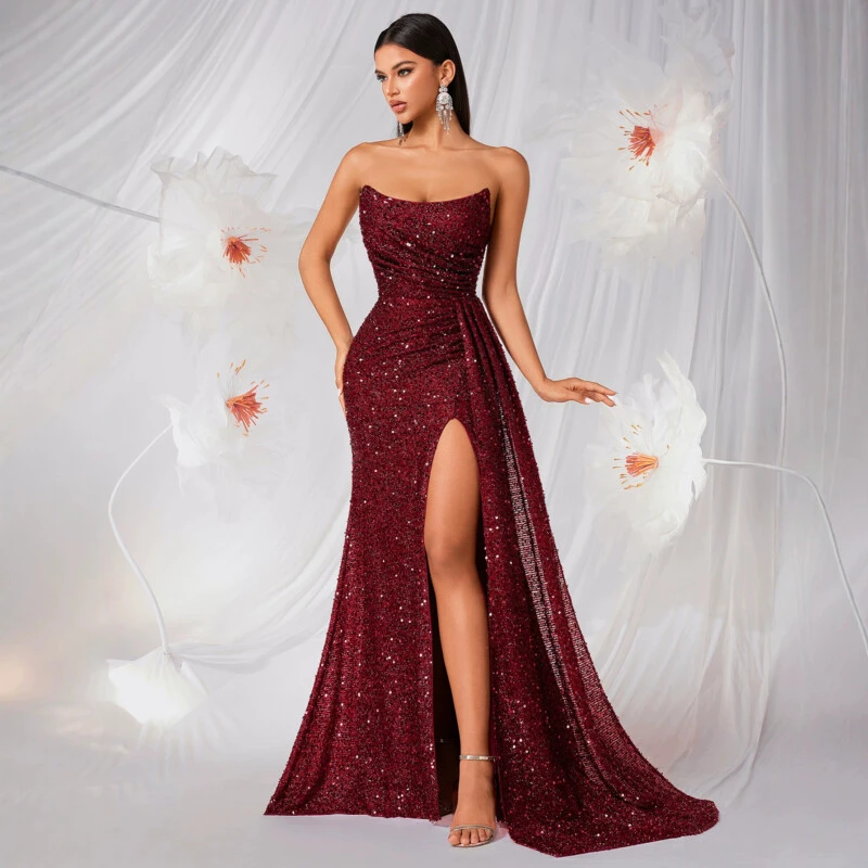 Burgundy Sequin Mermaid Fitted | Polyester–Spandex Knit