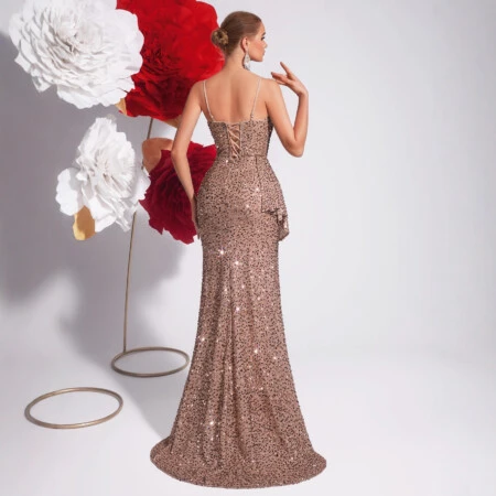 Khaki Sequin Slim Mermaid Strapless Dress 2
