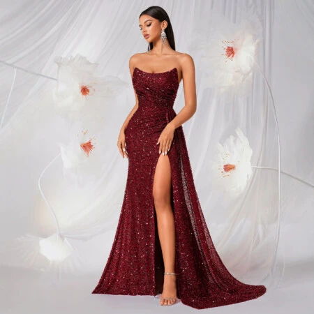 Burgundy Sequin Mermaid Fitted | Polyester–Spandex Knit main 3