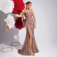 Khaki Sequin Slim Mermaid Strapless Dress 3