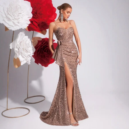 Khaki Sequin Slim Mermaid Strapless Dress 3