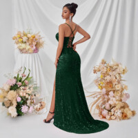 Dark Green Sequin Slim Strapless Dress 3