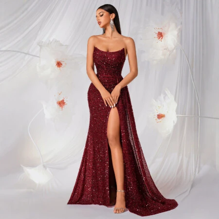 Burgundy Sequin Mermaid Fitted | Polyester–Spandex Knit main 4