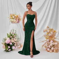 Dark Green Sequin Slim Strapless Dress 4
