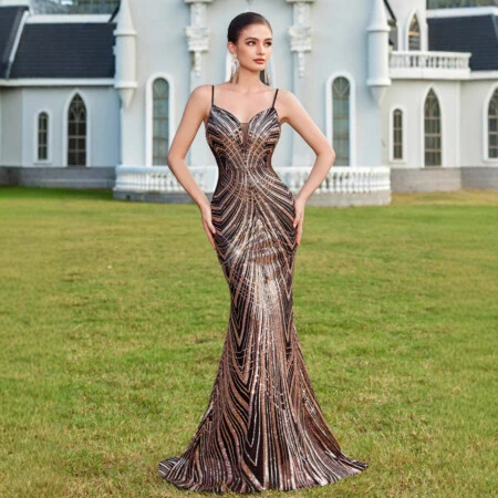 Spaghetti Strap Rhinestone Maxi Fitted 4