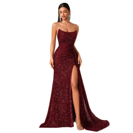Burgundy Sequin Mermaid Fitted | Polyester–Spandex Knit main 5