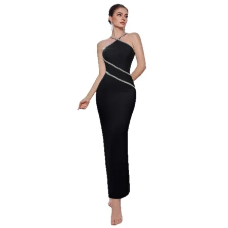 Black Rhinestone Mermaid Maxi Bodycon 5