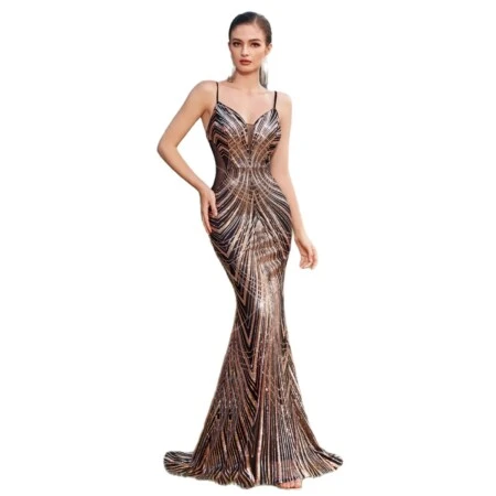 Spaghetti Strap Rhinestone Maxi Fitted 5